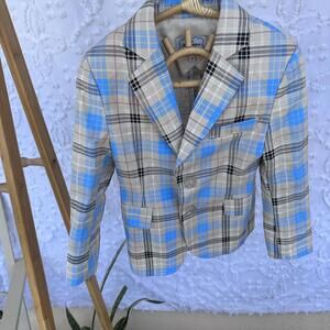 La Miniatura 100% Linen Plaid Suit Jacket Kids size 4